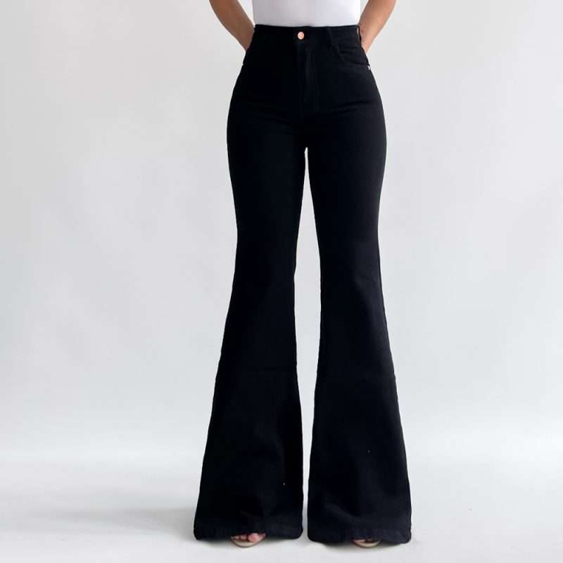 Flare jeans stretch clasico negro - Imagen 3