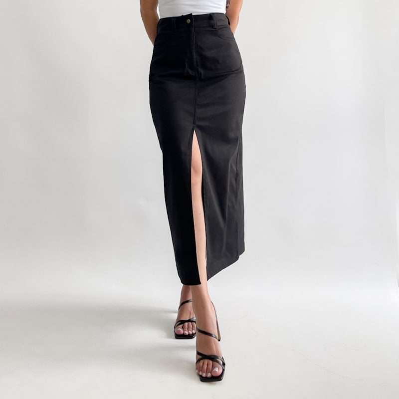 Maxi falda drill negra - Imagen 3