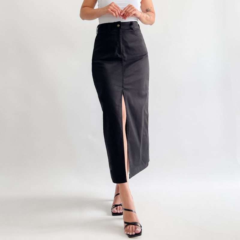 Maxi falda drill negra - Imagen 4