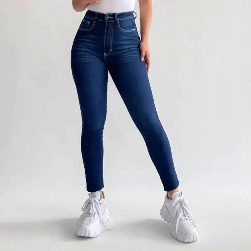 Skinny jeans clasico bigotes azul oscuro