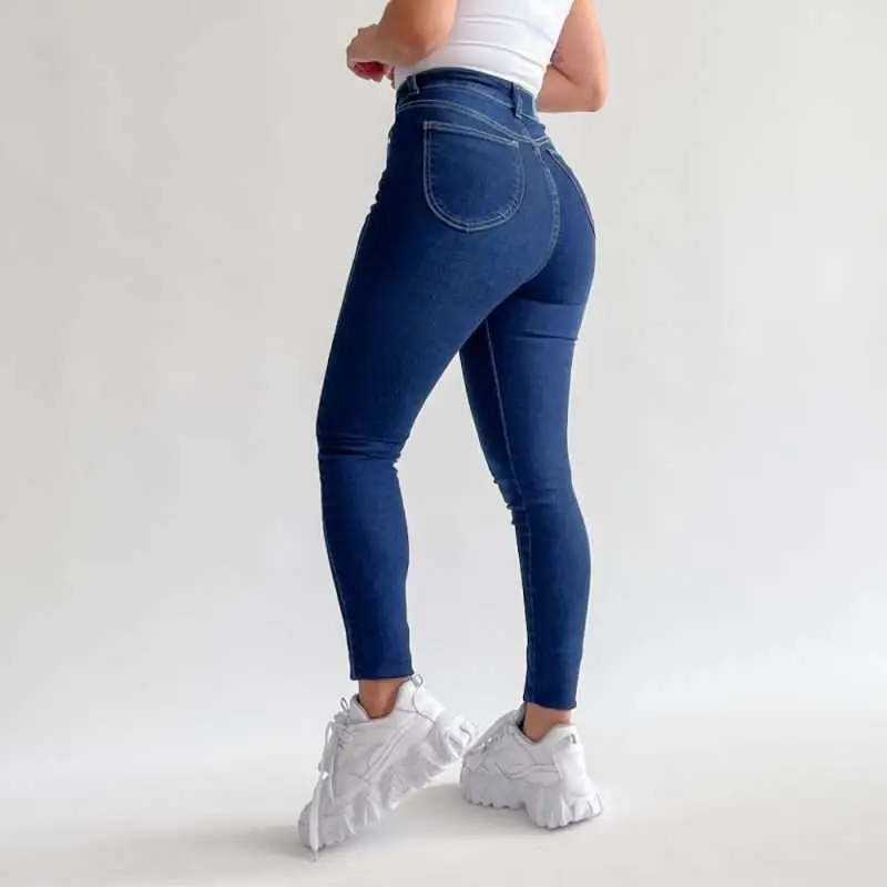 Skinny jeans clasico bigotes azul oscuro