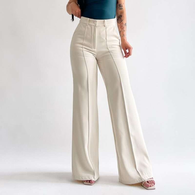 Pantalon wide leg beige