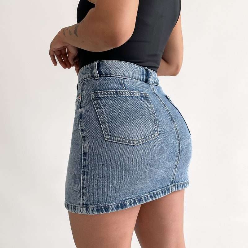 falda jean de botones azul japeado