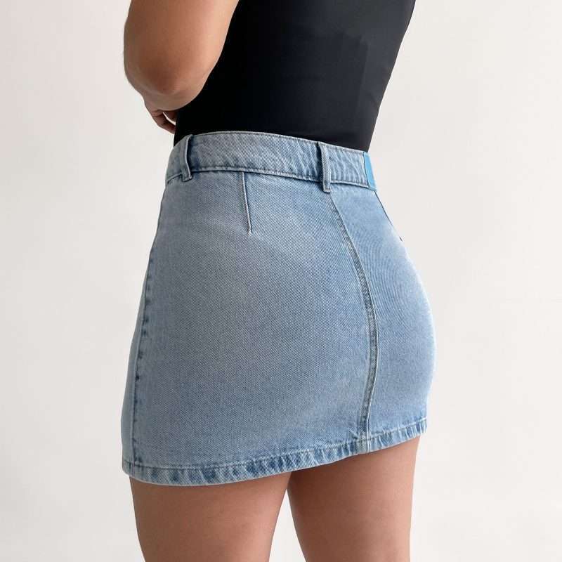 falda jean de botones azul claro
