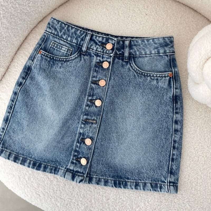 falda jean de botones azul japeado