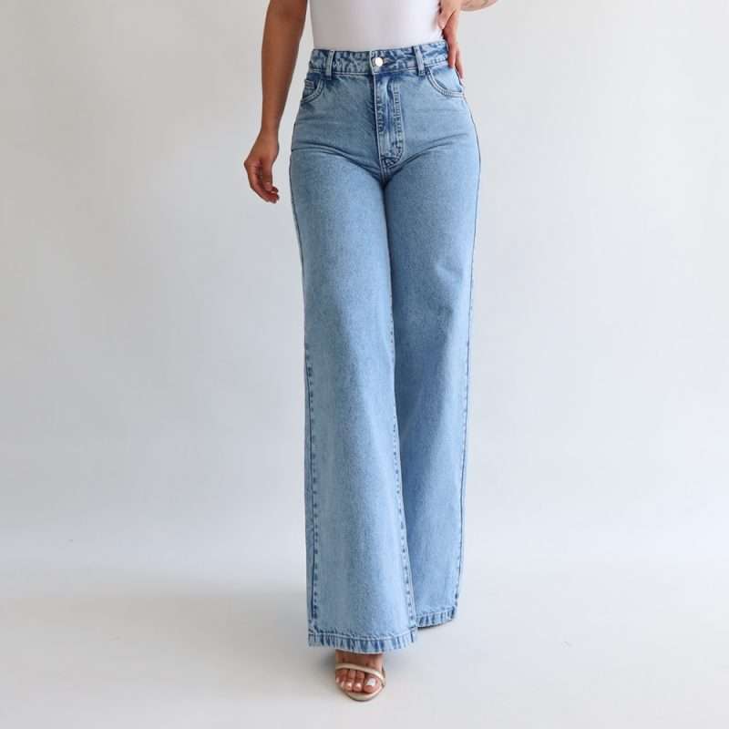 Wide leg jeans azul jaspeado - Imagen 4