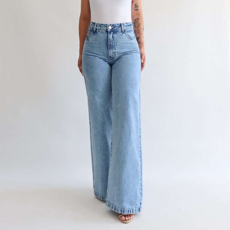 Wide leg jeans azul jaspeado - Imagen 3