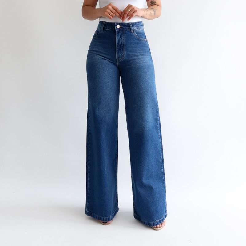Wide leg jeans azul con bigote