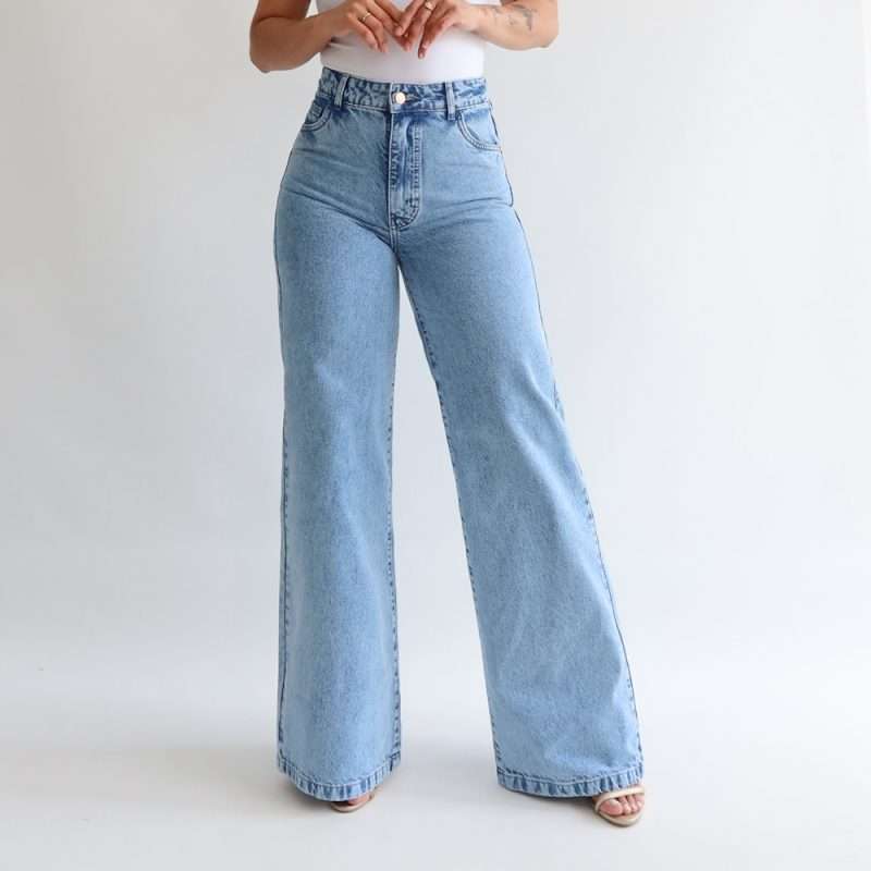 Wide leg jeans azul jaspeado
