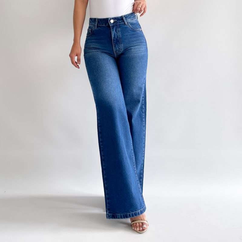 Wide leg jeans azul con bigote