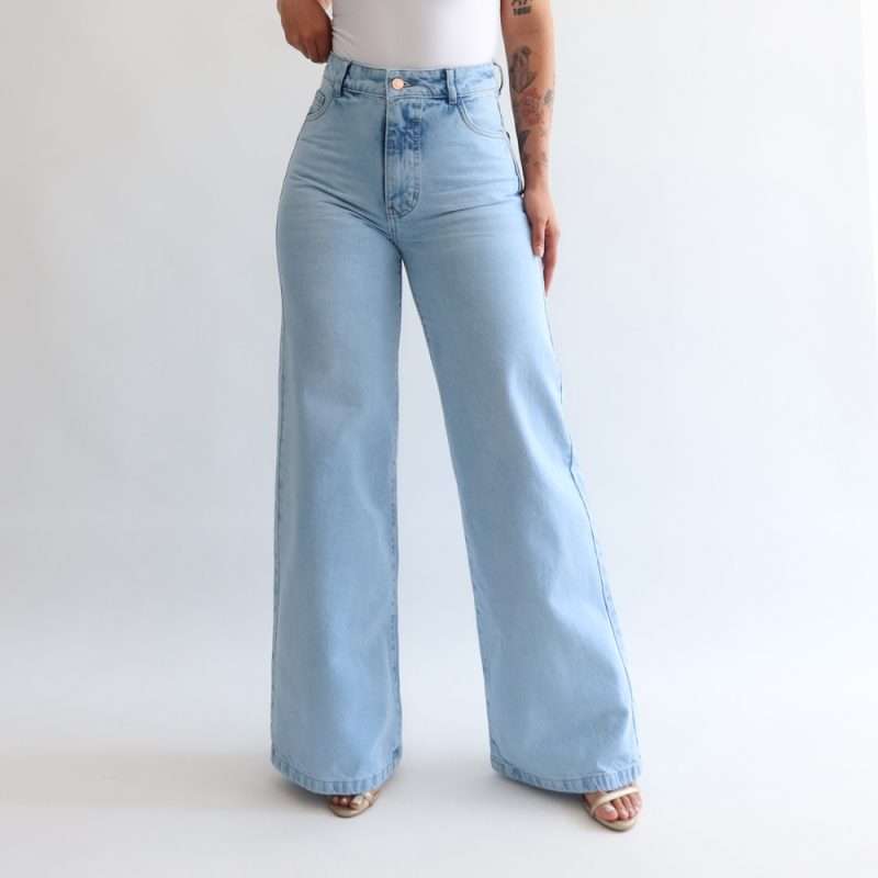 Wide leg jeans regular azul hielo - Imagen 4