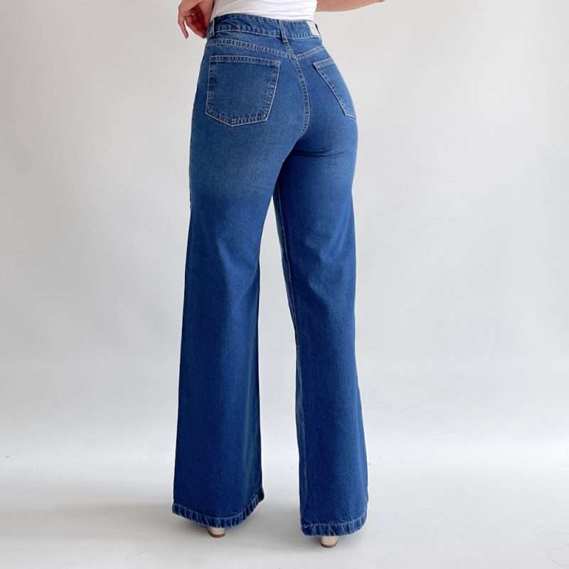 Wide leg jeans azul con bigote - Imagen 3