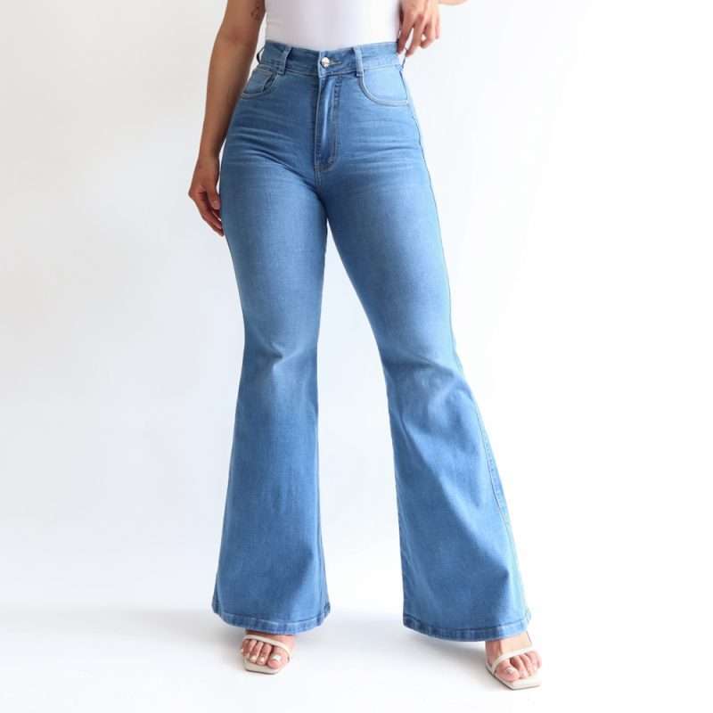 Mini flare jeans stretch azul medio - Imagen 3
