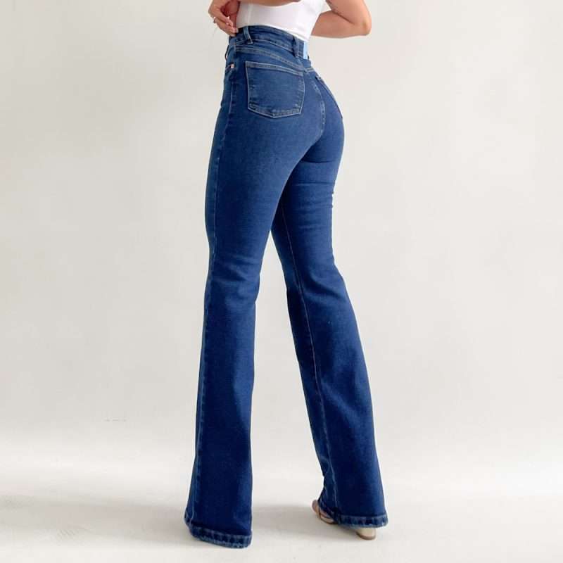 Bootcut jeans clásico azul bigote y lineas cruzadas
