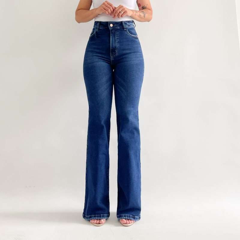 Bootcut jeans clásico azul bigote y lineas cruzadas - Imagen 3