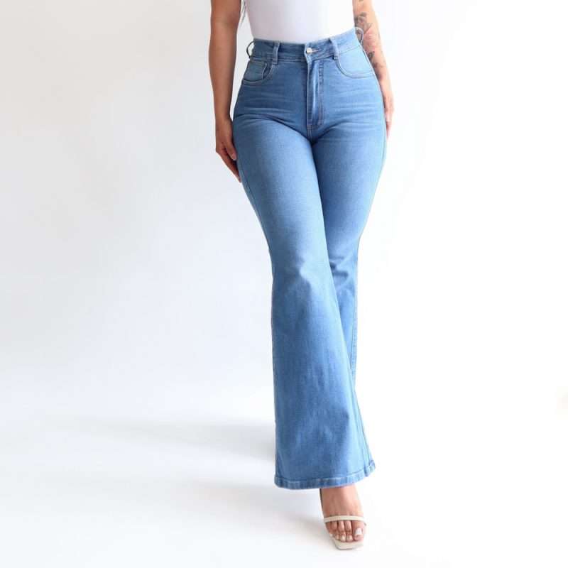 Mini flare jeans stretch azul medio