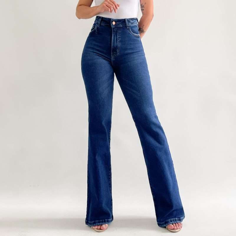 Bootcut jeans clásico azul bigote y lineas cruzadas